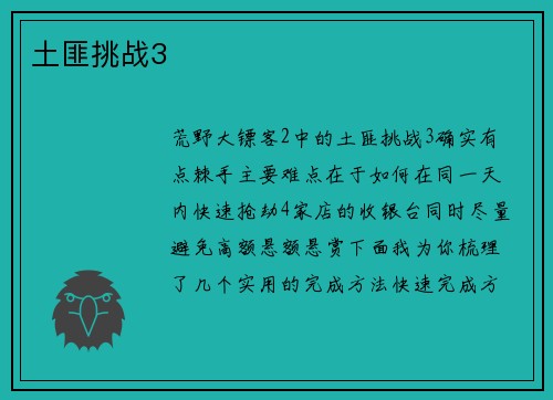 土匪挑战3